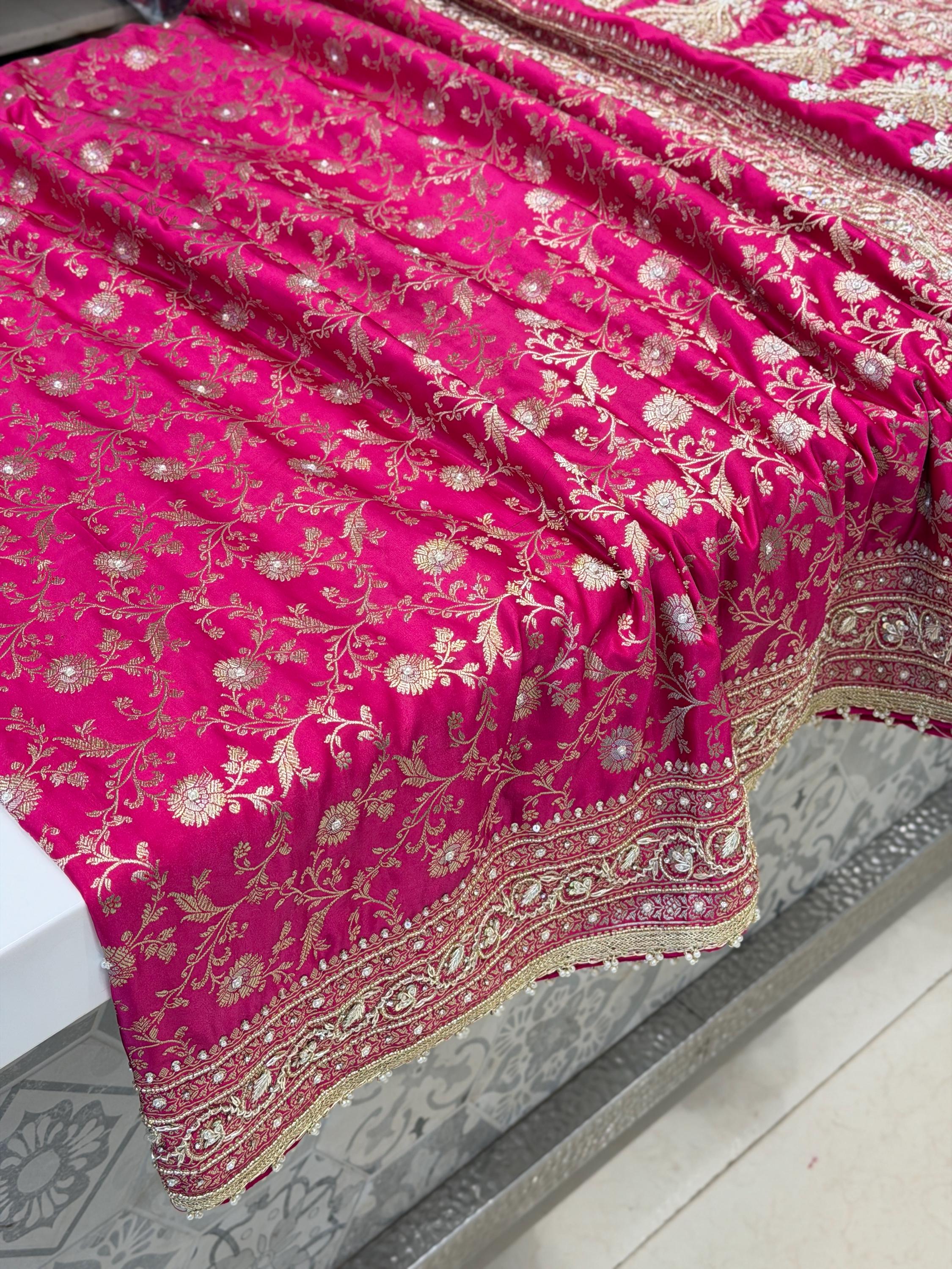 Roopa Rani Rani Pink Banarasi Sona Roopa Jaal Zardosi Hand Embroidery Small Jaal ...