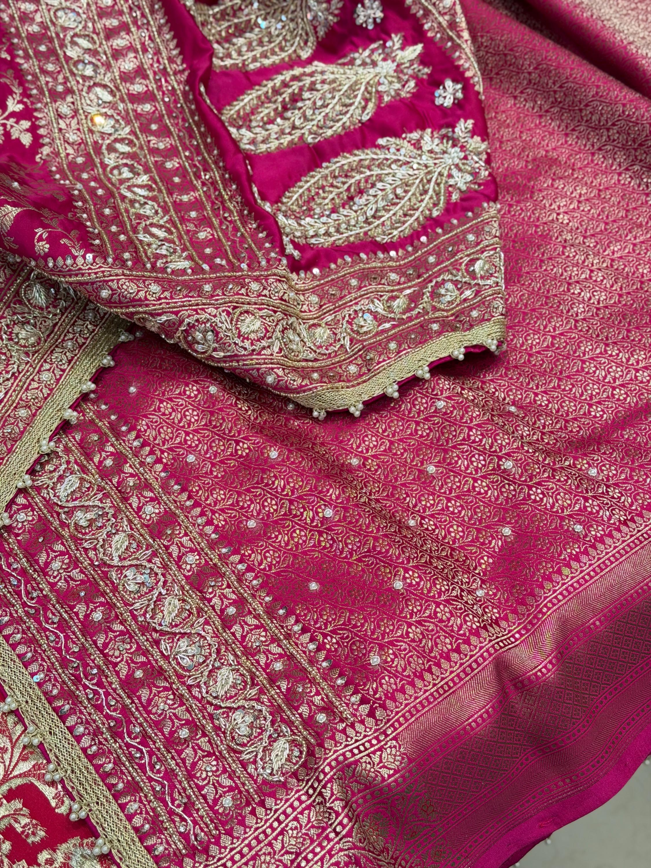 Roopa Rani Rani Pink Banarasi Sona Roopa Jaal Zardosi Hand Embroidery Small Jaal ...