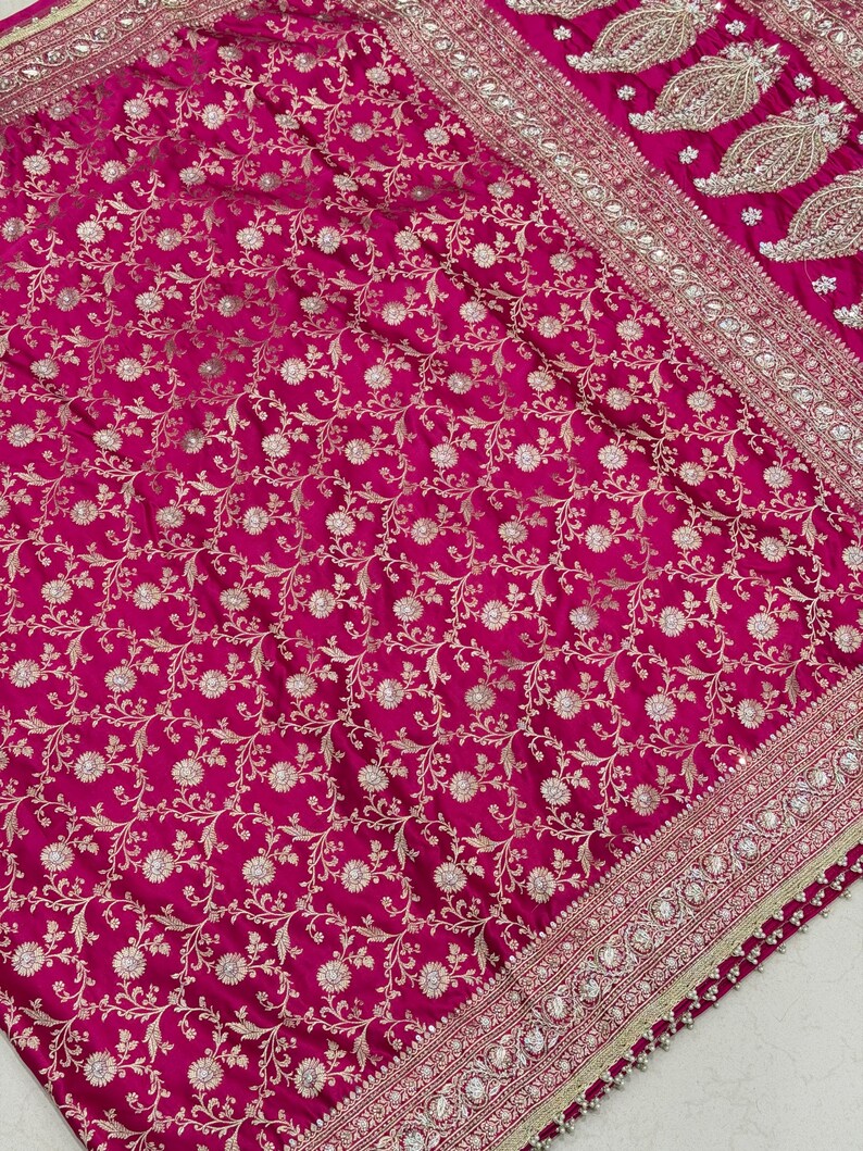 Roopa Rani Rani Pink Banarasi Sona Roopa Jaal Zardosi Hand Embroidery Small Jaal ...