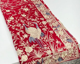 Red Georgette Flamingo Parsi Gara