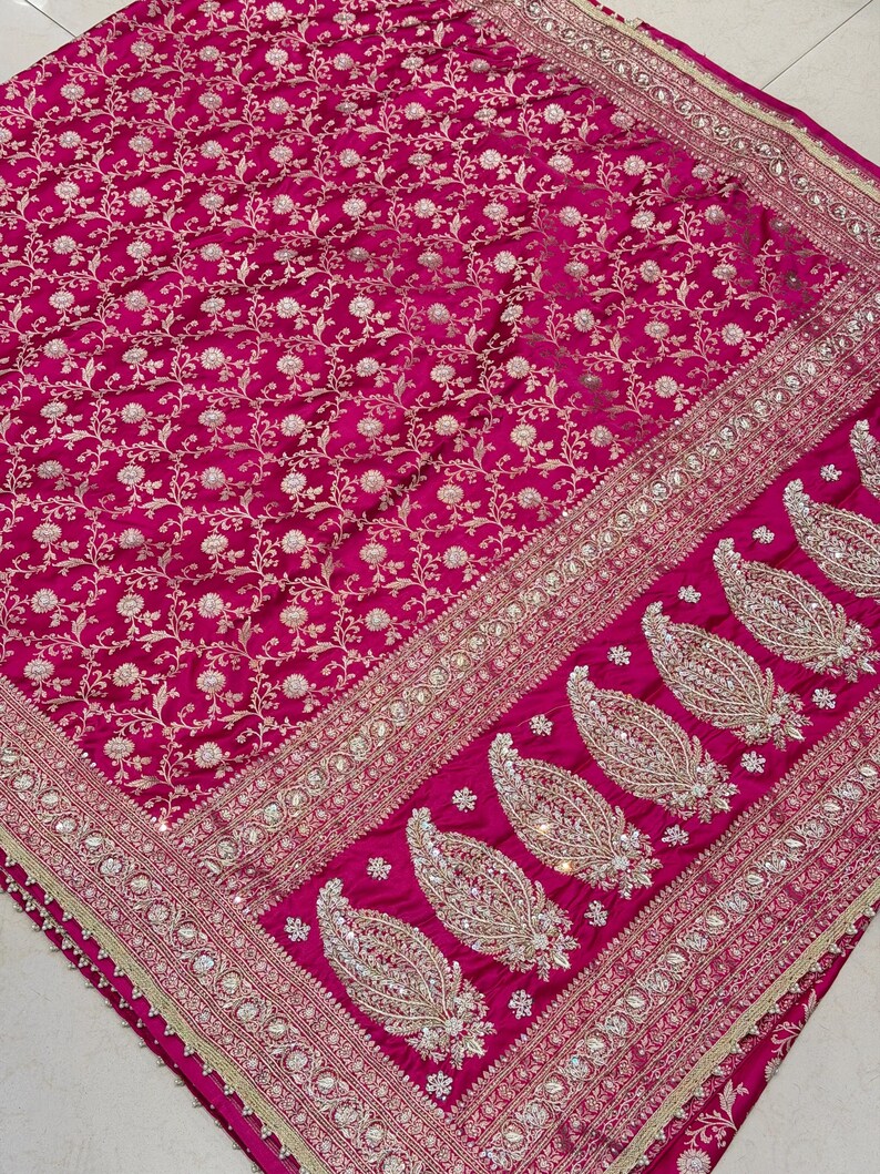 Roopa Rani Rani Pink Banarasi Sona Roopa Jaal Zardosi Hand Embroidery Small Jaal ...