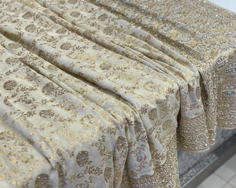 Beige Banarasi Khaddi Georgette Hand Embroidery Saree