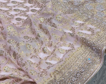 Baby Pink Georgette Hand Embroidery Saree