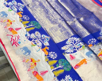 Blue Banarasi Ganga Ghat Shikara Saree