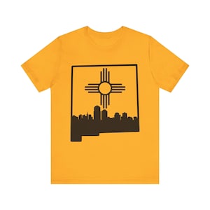 Albuquerque Skyline Unisex Tee, New Mexico State Zia Design, Southwest Graphic Shirt, Southwestern Gift, Albuquerque T-Shirt, NM Skyline