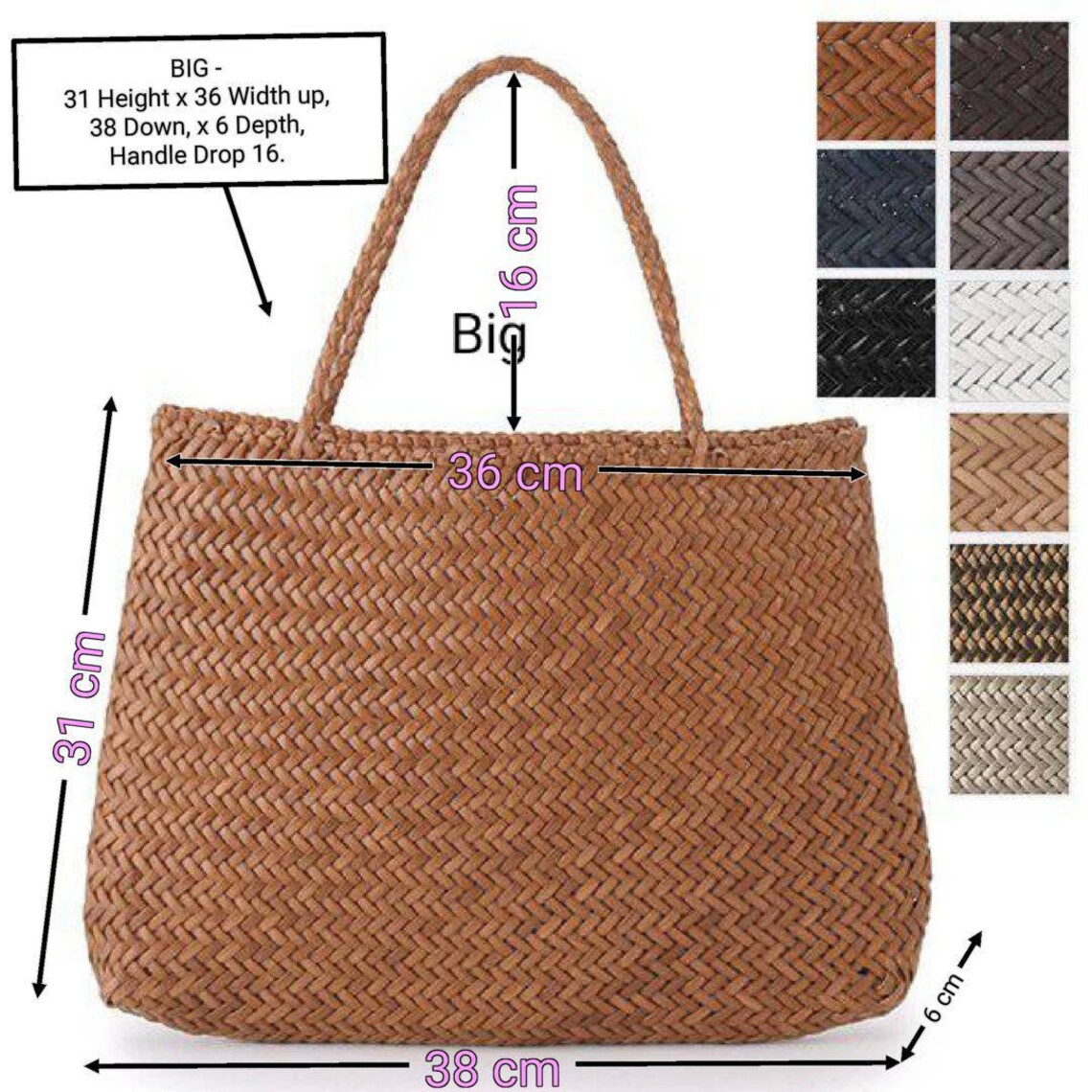 Woven Leather Tote Bag Size Small Big Large SOPHIE ULAD-S | Etsy