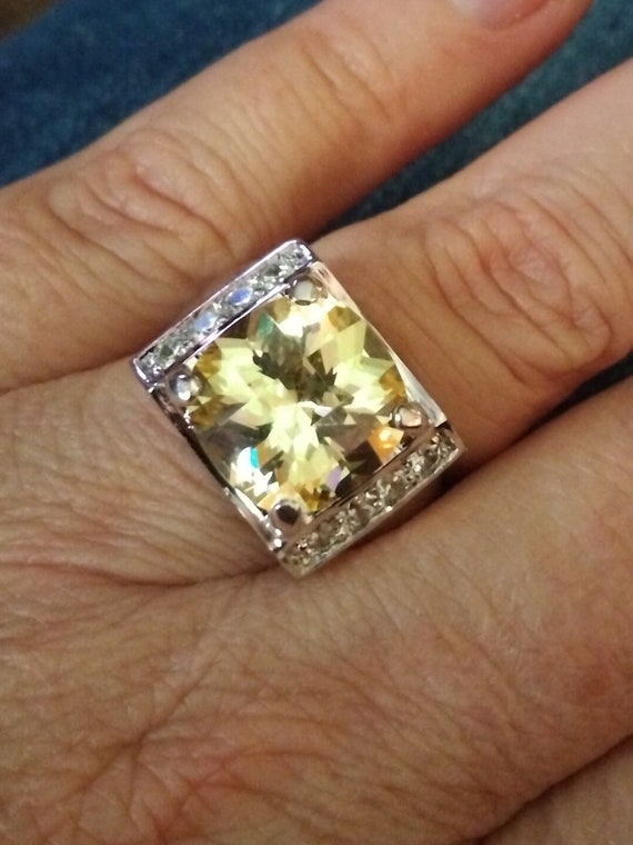 Vintage Canary Yellow Cubic Zirconia Halo Cocktail