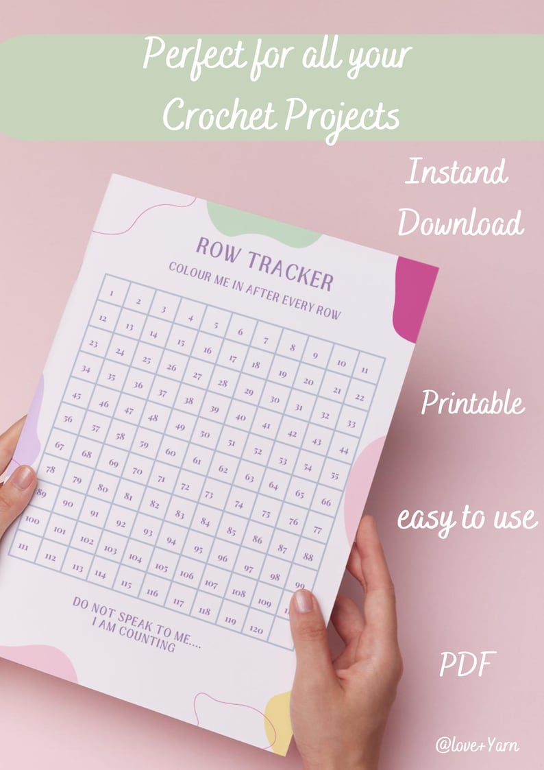 Printable Crochet Row Tracker - Digital Crochet Help Sheet - Crochet ...