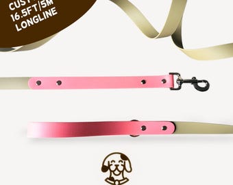 16.5ft/5m Biothane Long Dog Lead – Weatherproof Training Line, Easy-Clean, Strong & Handmade