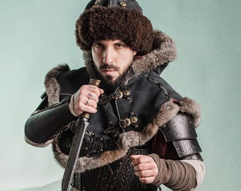 Handmade Viking Mongolian Hat: Sheepskin & Leather LARP