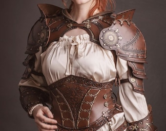 Chaleco de armadura de cuero renacentista. Armadura de caballero femenina. Armadura de traje medieval para rol en vivo.