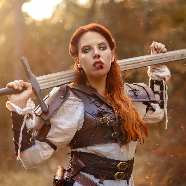 Larp female armor The Witcher Cosplay BROWN, Costume, Leather Armor Props medieval fantasy