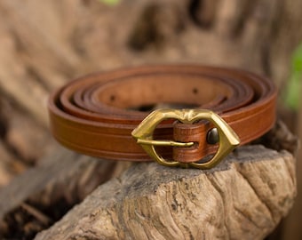 Ceinture vintage cuir véritable marron – pierres décoratives – taille 80 - Accessoires & Bagagerie