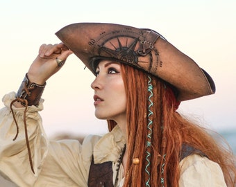 Pirate hat. Leather tricorn by inspired Jack sparrow in Pirates of the Caribbean