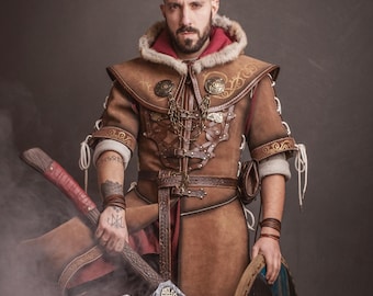 Chaleco vikingo de cuero para armadura de LARP. Túnica vikinga o chaleco de cuero de ante para atuendo de LARP.