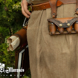Porta pozioni in pelle marrone. Marsupio medievale da cintura per alchimista