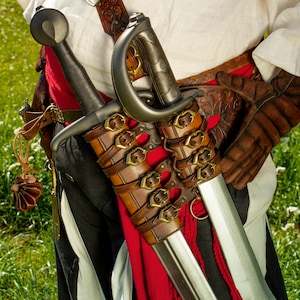 LARP Medieval Steampunk Leather Baldric with Sword Scabbard Belt for Cosplay