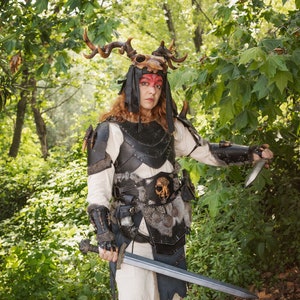 LARP black leather armor, barbarian berserker LARP set, savage warrior larp armor