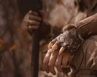 LARP Leather Bracers: Berserker Barbarian Armor with Bone Detail
