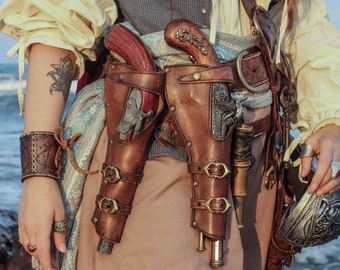 Fondina in pelle per pistola Flintlock per larp, steampunk o cosplay