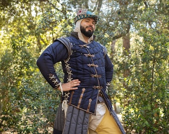 Blue padded gambeson. Medieval renaissance clothing