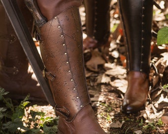 Handmade Leather Larp Greaves: 3.5mm Armor