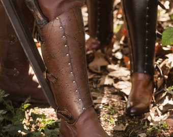 Jambières de GN, armure de cuir, armure de GN, Jambières de cuir pour GN.