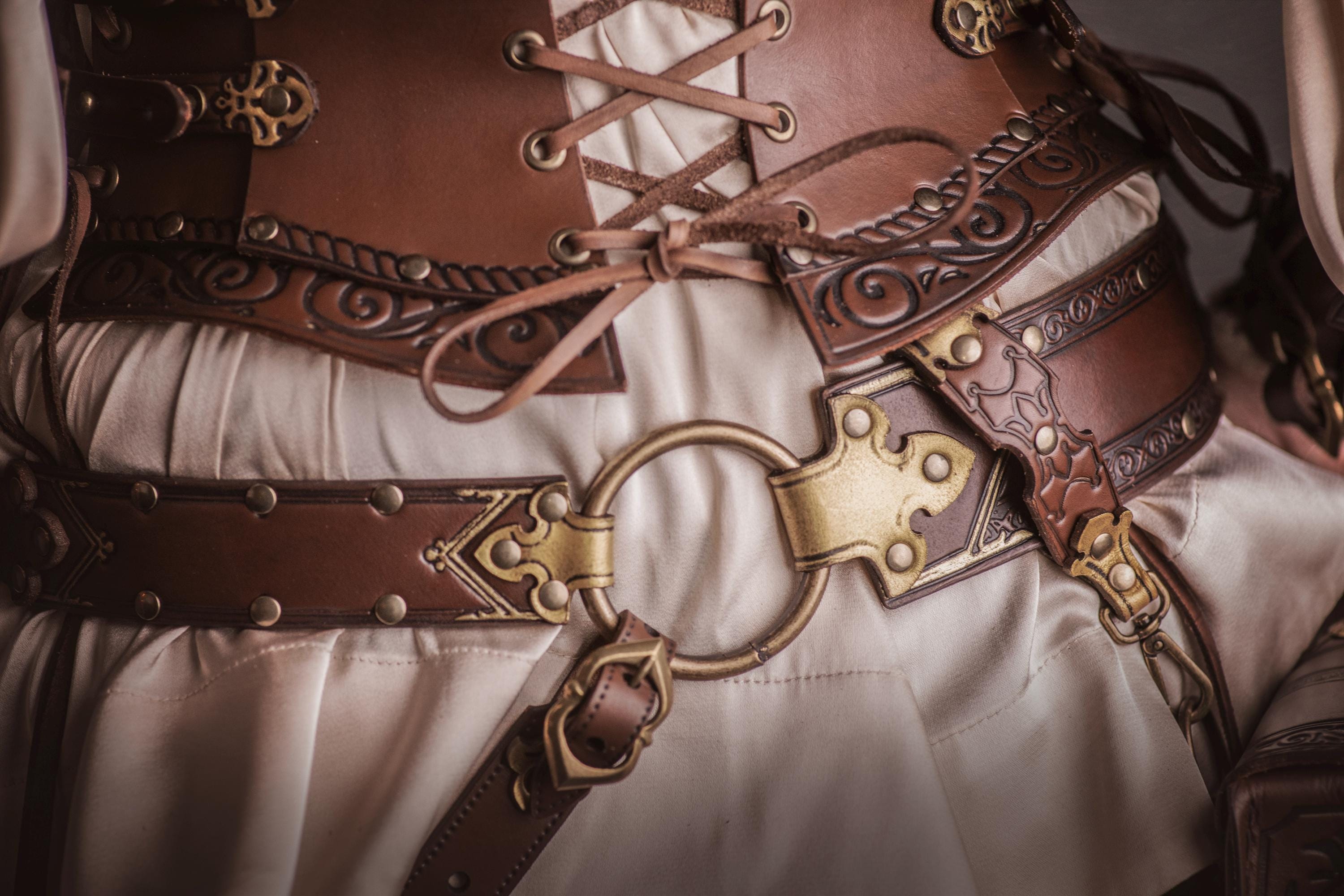 中世騎士のダブルレザーベルト - LARP ルネッサンス コスプレ 中世再現