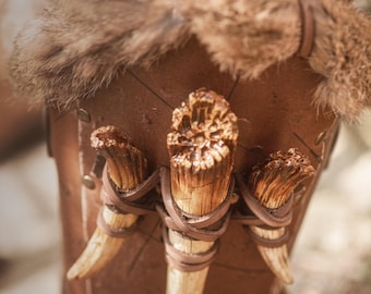 Leather LARP Greaves: Barbarian Leg Armor with Fangs