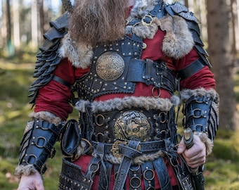 Complete viking armor FULL SET black leather armor for larp