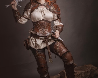 Conjunto completo de armadura de cuero renacentista. Armadura de caballero completa para rol en vivo. Disfraz de fantasía medieval.