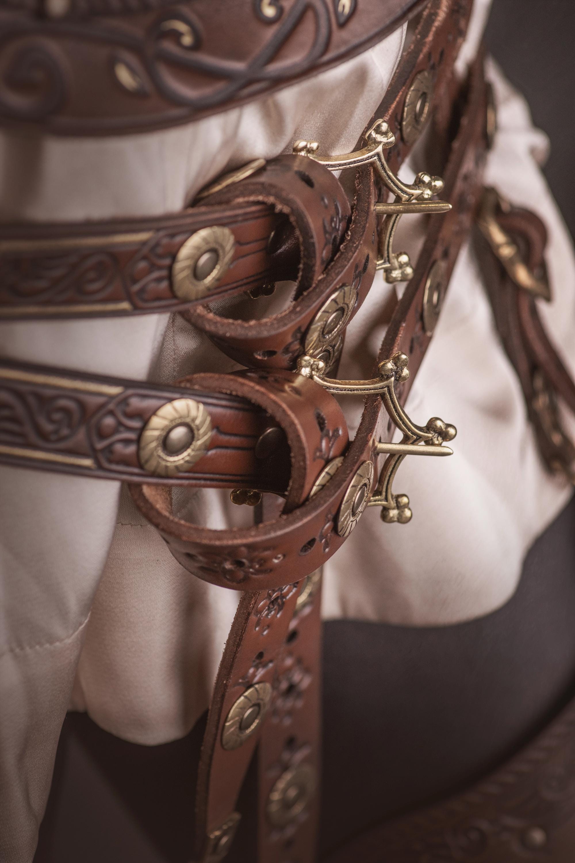 5243 Medieval Knight Leather Belt Viking Reenactment Accessory With Heavy Viking Renaissance Belt | Ren Faire Faux Leather Belt & Bag  main image 3