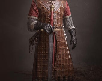 Armadura medieval de cuero tipo brigantina. Chaleco medieval para ferias renacentistas y juegos de rol en vivo (LARP).
