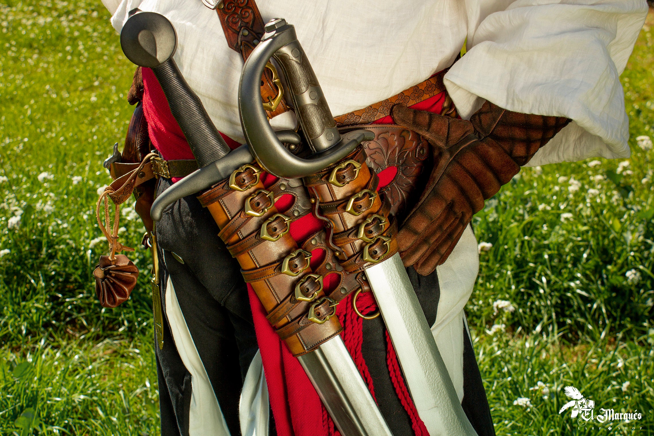 Medieval Leather Baldric With Sword Scabbard for Larp, Cosplay or Steampunk  