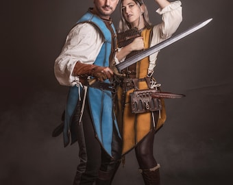 Chaleco de cuero azul para LARP: traje medieval renacentista