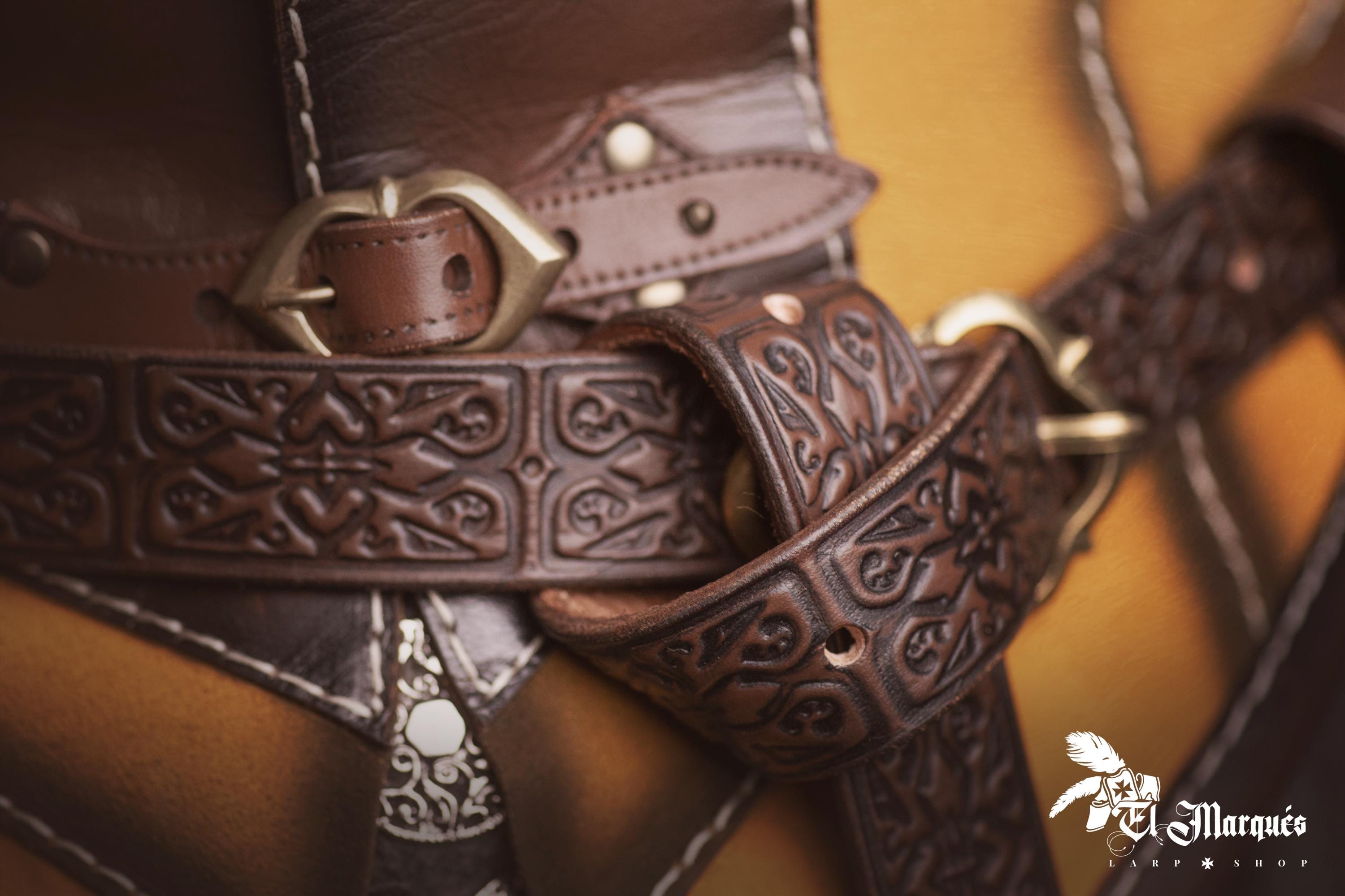 Vintage Moroccan Style Leather Belt with Medieval Buckle Brown Size L Moroccan original Leather belt for men – Handaa main image 3