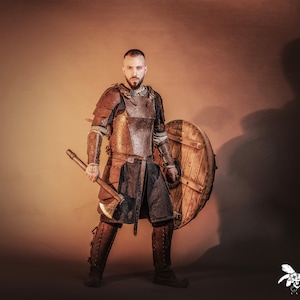 Brown Leather Greaves, Viking Armor, Fantasy Armor for Nordic 