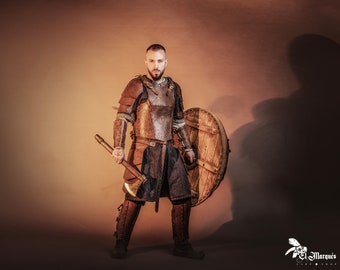 Handmade Brown Leather LARP Armor Set: Renaissance Fair Mercenary Costume