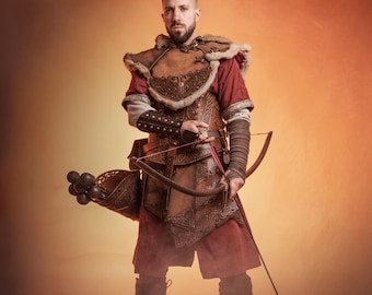 Capucha vikinga de ante con ribete de piel: disfraz medieval para LARP. Capucha de Skjöldehamn.