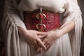 Burgundy Red Leather Corset Belt: Renaissance Fair Brocade product logo