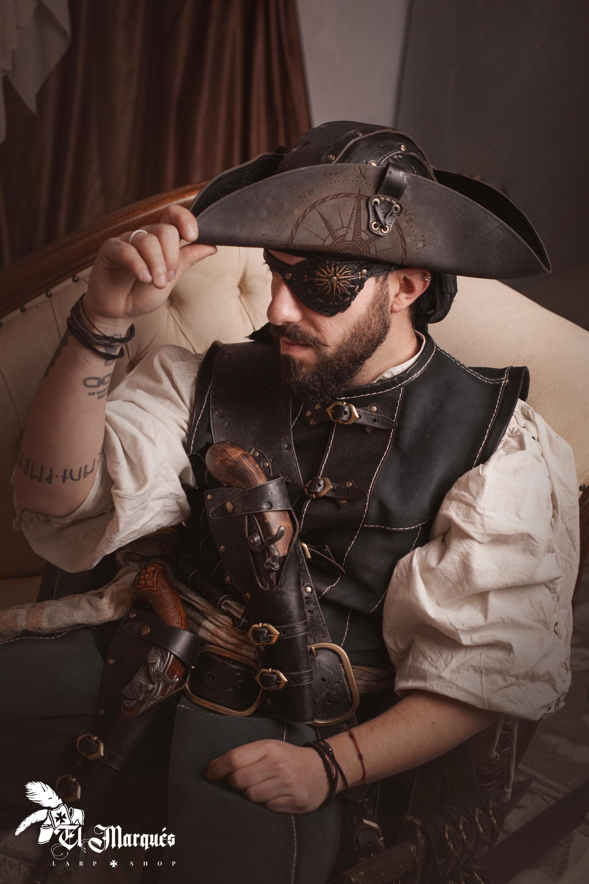 海賊帽、LARP、ルネッサンスフェア、コスプレ用の革製三角帽子 - Etsy 日本