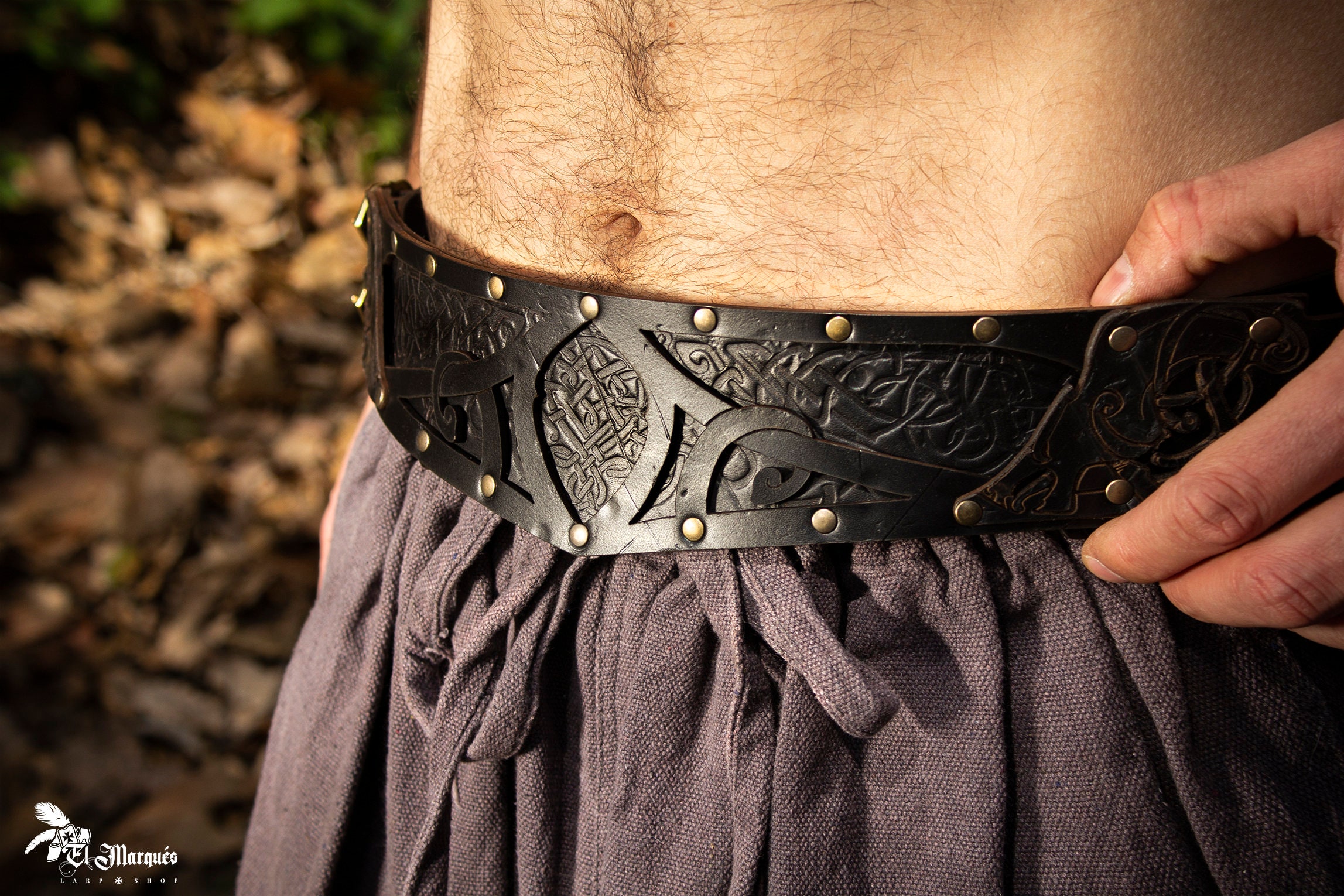 Leather Brown Viking Belt With Leather Skirt Style Viking