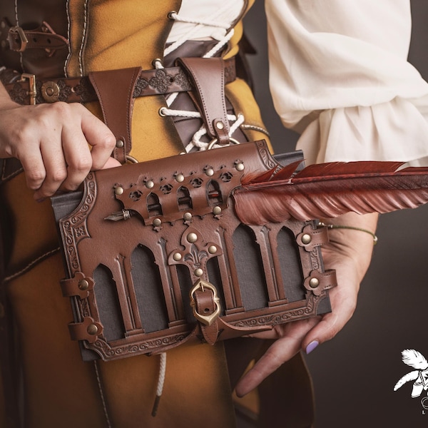 Leather Book Holder for Belt: Renaissance Fair LARP Spellbook Case