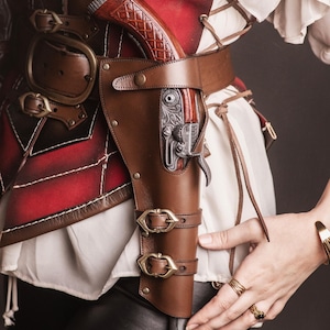 Fondina base in pelle per pistola o pistola a pietra focaia per larp, steampunk o cosplay