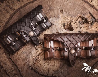 Leather potion holder, medieval belt pouch. Apothecary bottles with alchemist