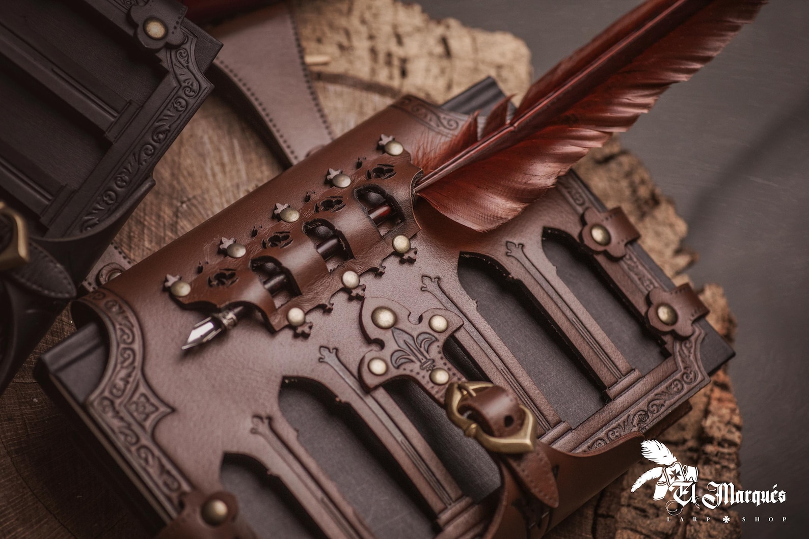 Leather Book Holder for Belt: Renaissance Fair LARP Spellbook Case - Brown, With Notebook