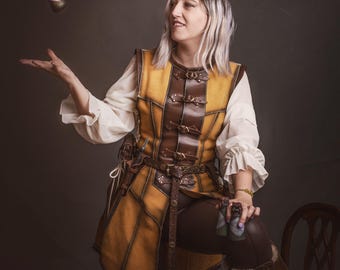 Chaleco de cuero amarillo para LARP: traje medieval renacentista