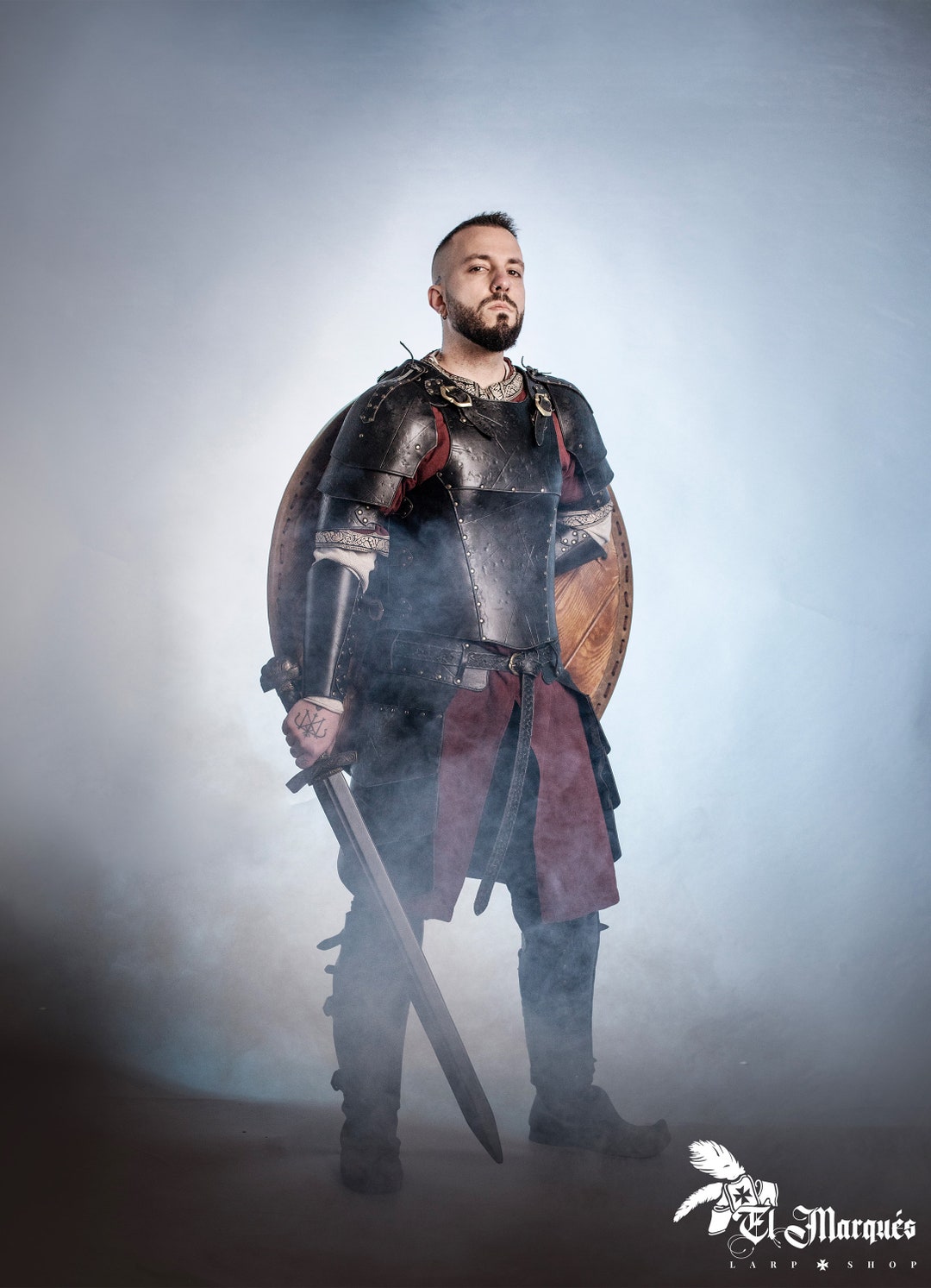 LARP Black Leather Armor Set: Renaissance Fair, Mercenary Costume