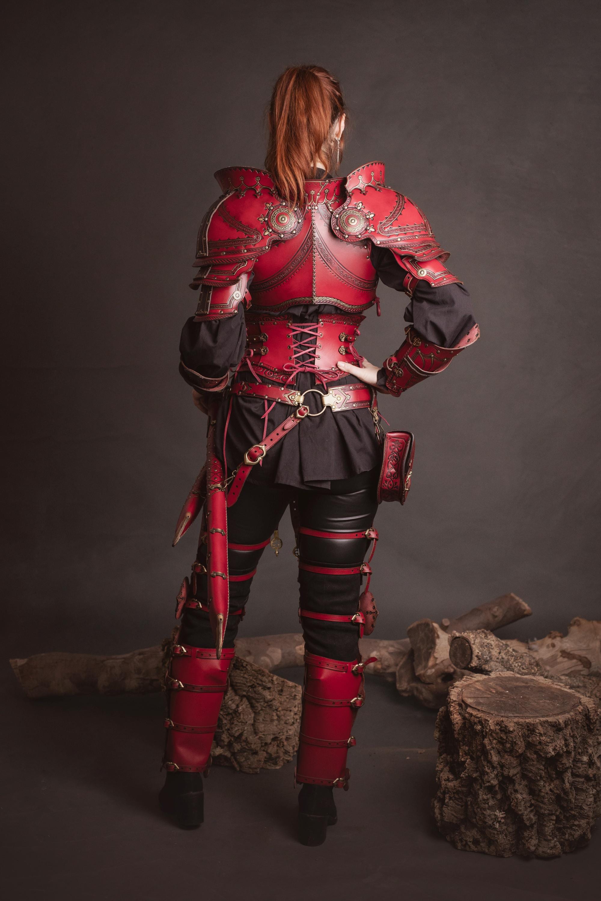 Red Spectacle Armor Complete Renaissance Red Leather Armor Set. Full Knight Armor for LARP ...
