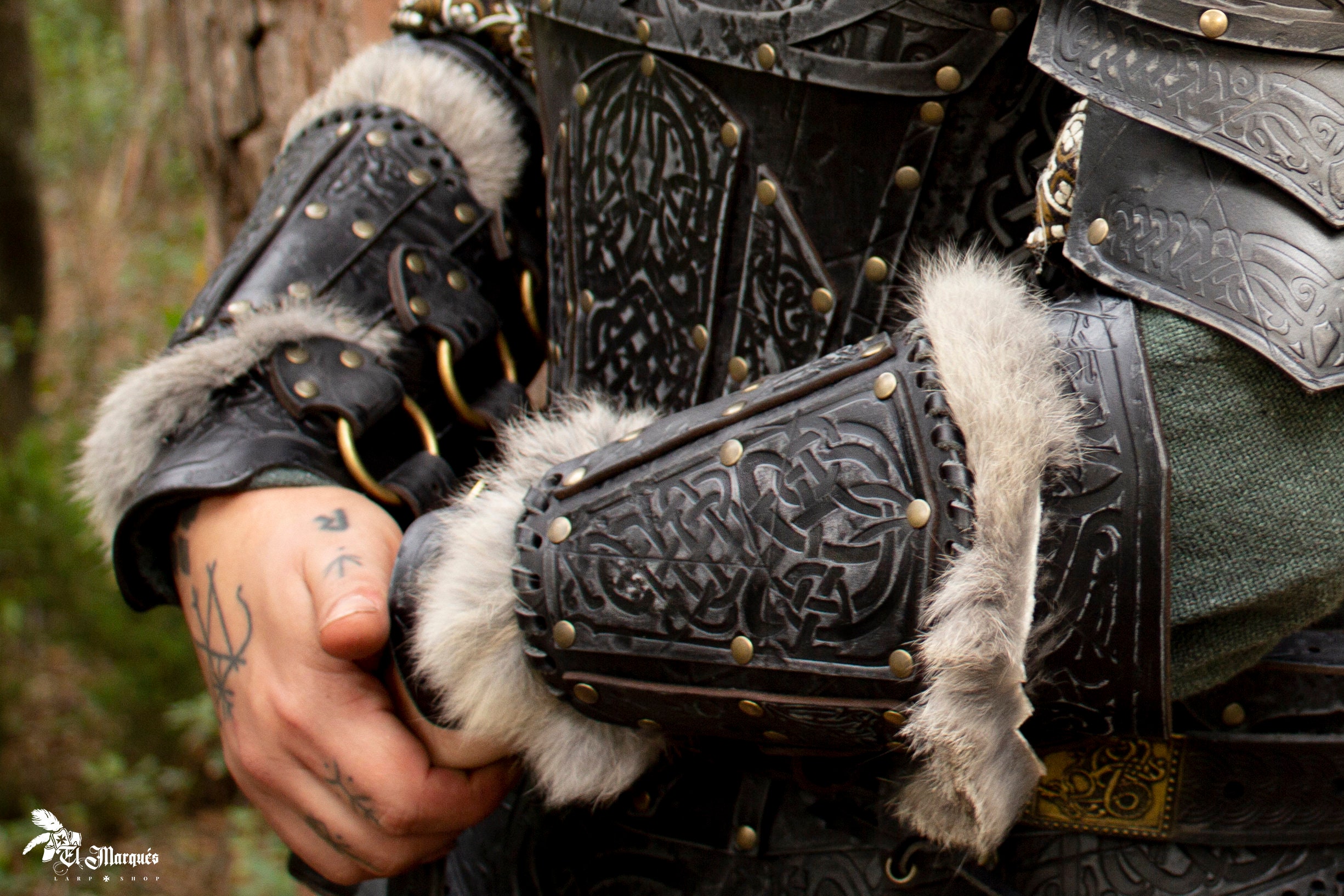 Brassards Viking en cuir, noirs